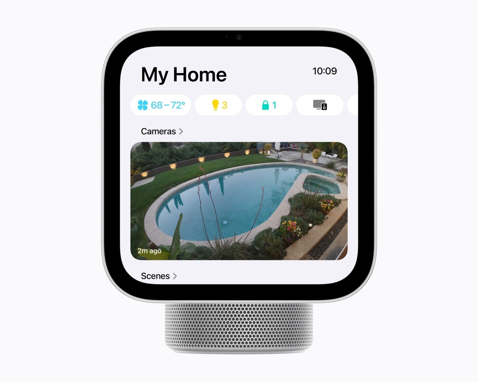 apple homeview smart display showing security camera view